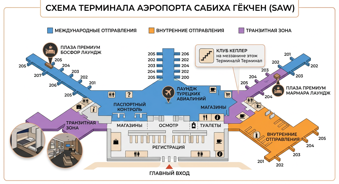 Схема залов аэропорта Сабиха Гёкчен SAW